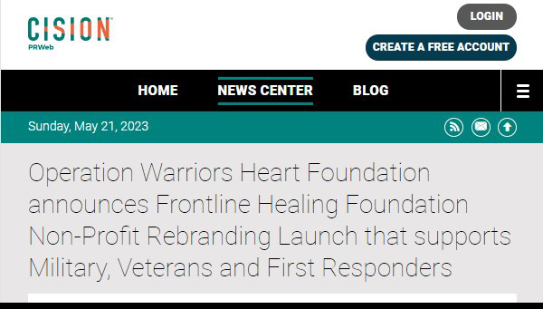 Operation Warriors Heart Foundation announces Frontline Healing Foundation Non-Profit Rebranding Launch that supports Military, Veterans and First Responders