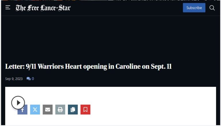 Letter 9 11 Warriors Heart opening in Caroline on Sept. 11- Warriors Heart is an addiction and PTSD treatment center for active military, veterans, and first responders. Contact us today at (844) 448-2567.