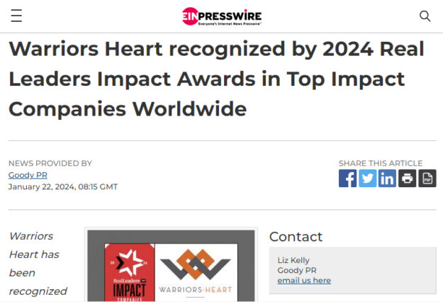 Warriors Heart recognized by 2024 Real Leaders Impact Awards in Top Impact Companies Worldwide